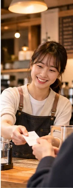 チップ皿のないカフェでお釣りを渡す店員