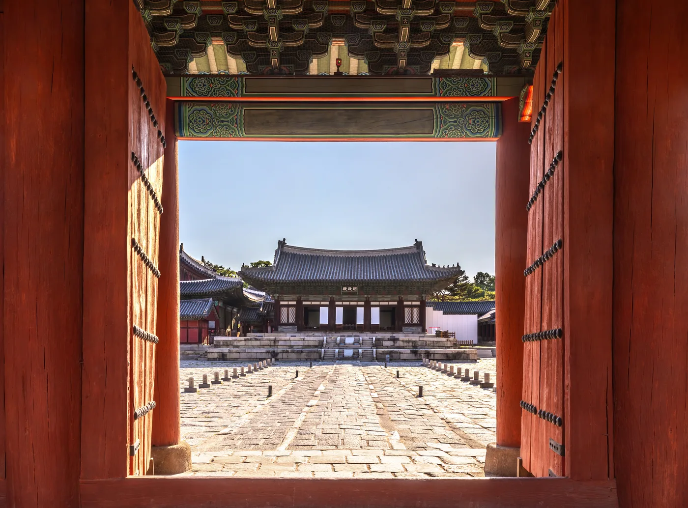 Changgyeonggung Palace, Seoul Myeongjeongjeon hall at Changgyeonggung Palace in Seoul, viewed through the open wooden Hyehwamun gate