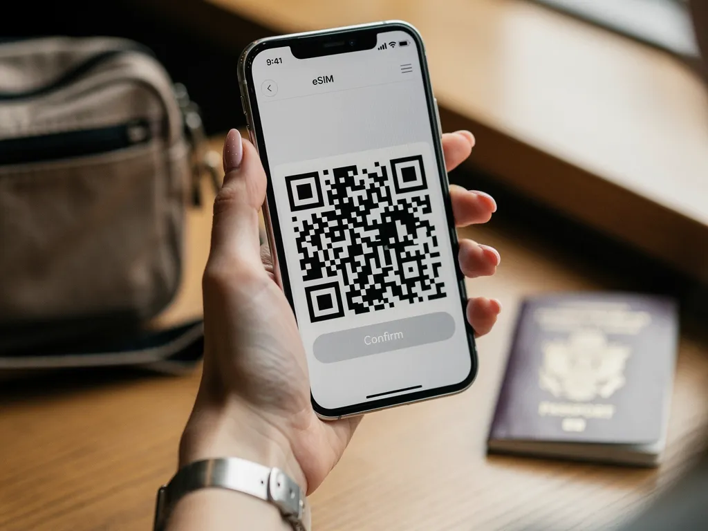 QRコードを使った韓国向けeSIMのインストール 韓国向けのeSIM QRコードのインストール手順が表示されたスマートフォンの画面