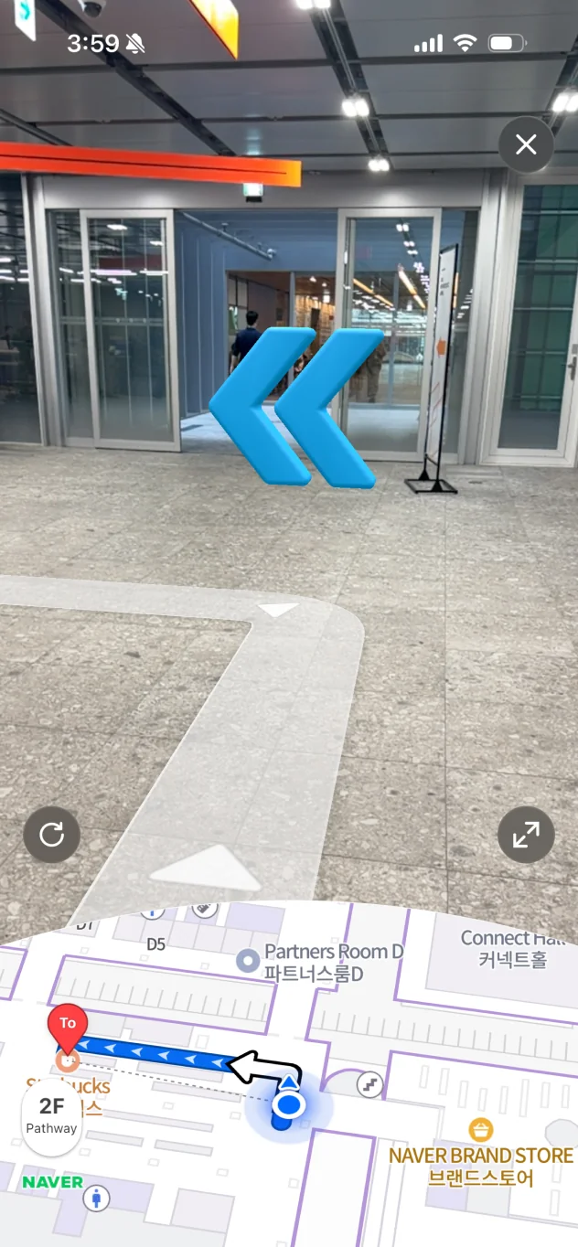 Naver Map 3D 空間情報：カメラの映像に方向矢印を重ねて表示する屋内ARナビゲーション